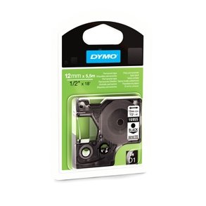 Dymo D1 permanent polyester tape 12mmx5,5m black/white 